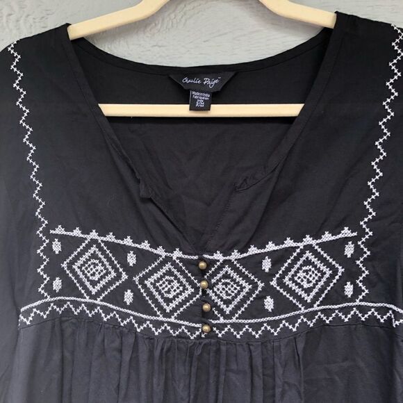Charlie Paige boho embroidered tunic black top S/M - Picture 3 of 13